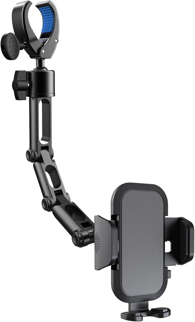 Upgraded Phone Holder for Your Car, Rear View Mirror Phone Holder - Aluminum Alloy Mount Multi-Angle Adjustment Rotatable and Retractable Compatible with 4-7 Inch iPhone and Android Phones (Black)