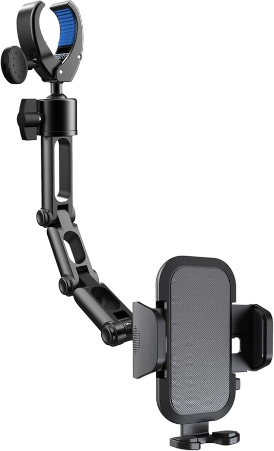 Upgraded Phone Holder for Your Car, Rear View Mirror Phone Holder - Aluminum Alloy Mount Multi-Angle Adjustment Rotatable and Retractable Compatible with 4-7 Inch iPhone and Android Phones (Black)