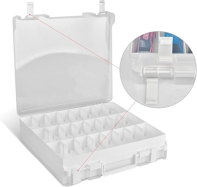 ALCYON Double Sided Toy Storage Organizer Case for Hot Wheels Car, Matchbox Cars, Mini Toys, Small Dolls, Carrying Box Container Carrier with 48 Compartments - Upgrade (Box Only)