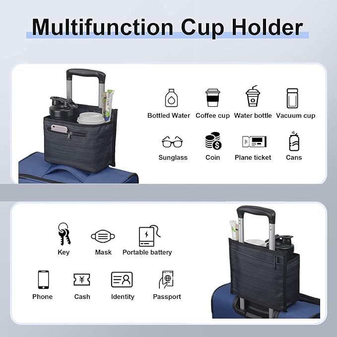 ZHCHG Luggage Travel Cup Holder Attachment for Suitcase Drink Carrier Caddy, Coffee Mug and Tumblers, Traveler Carry on Hands Free Accessory- Gifts for Flight Attendants Travelers Accessories