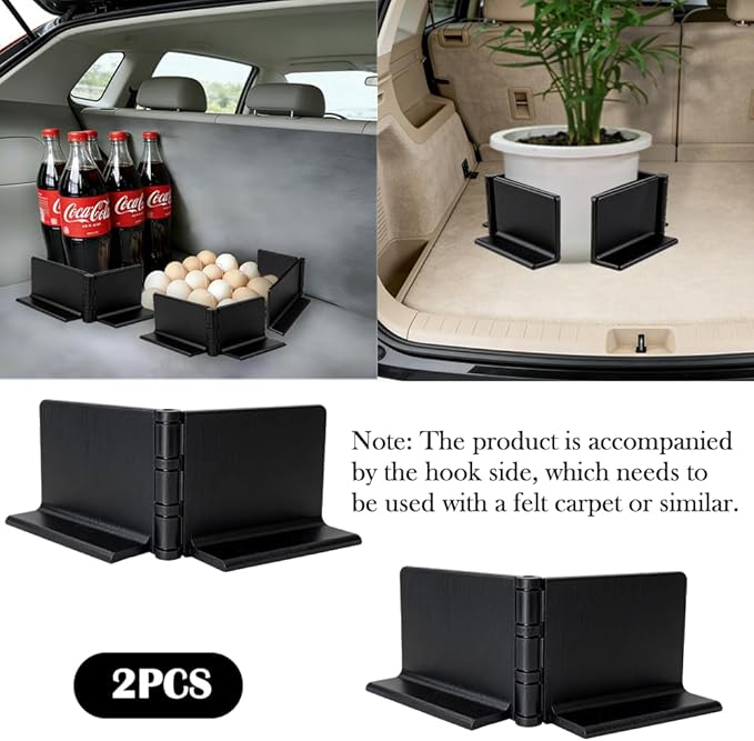 Cargo Organizer Blocks for Car Trunk, Adjustable Hinged L-Shaped Storage Stabilizer, Heavy Duty Trunk Cargo Holders with High-Adhesion Hook & Loop Base for Groceries, Gear & Fragile Items