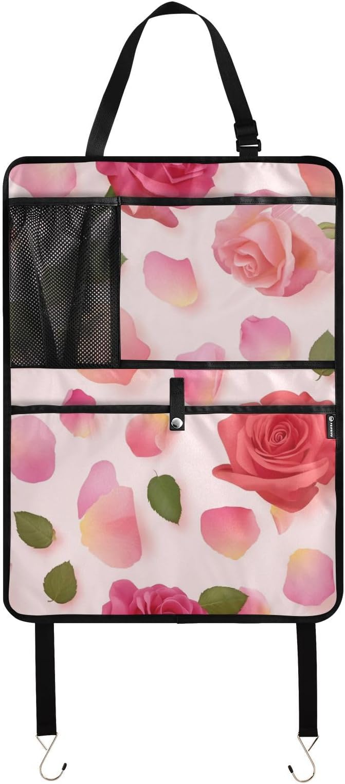 Pink Yellow Rose 2 Pack Backseat Car Organizer with Storage Pockets Seat Back Organizers for Kids Kick Mats Backseat Protector Automotive