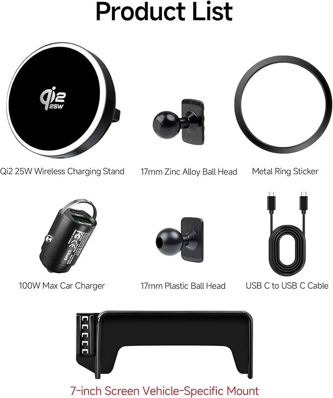 Qi2.2 Max 25W Fast Wireless Car Charger Phone Holder for 2016-2019 Mercedes Benz GLC-Class / 2015-2018 C-Class 7-Inch Screen, Magnetic Phone Mount Compatible with MagSafe
