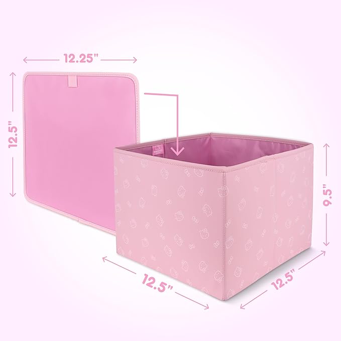 Sanrio Hello Kitty Car Trunk Organizer & Steering Wheel Cover Set – Cute, Non-Slip, Soft Grip Car Accessories for Women – Collapsible Storage Bin for Groceries, Tools & Travel – 12.5"L x 12.5"W x 9"H