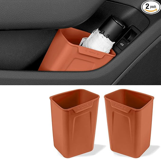 XmuxHai Car Interior Storage Box, Black Silicone Door Side Organizer with Umbrella Holder and Trash Can, Vehicle Accessory (Orange)