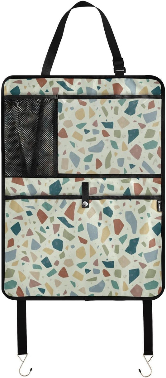 Terrazzo Green02 1 Pack Backseat Car Organizer with Storage Pockets Seat Back Organizers for Kids Kick Mats Backseat Protector Automotive