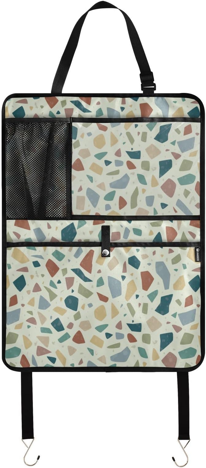 Terrazzo Green02 2 Pack Backseat Car Organizer with Storage Pockets Seat Back Organizers for Kids Kick Mats Backseat Protector Automotive