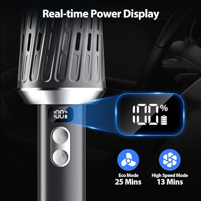 Handheld Vacuum Cordless 25000Pa Car Vacuum 3-in-1 Handheld Vacuum, Includes Smart Display and Charging Base Hand Vac Cordless Rechargeable One-Touch Empty for Home/Pet/Car(Silver)