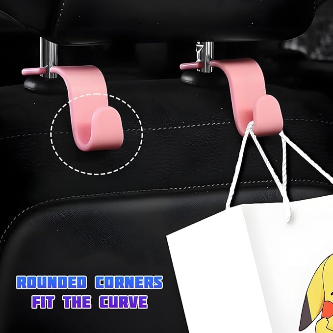 Car Seat Headrest Hooks, 4PCS Multifunctional Vehicle Back Seat Storage Hanger Holder for Hangbag Coat Grocery, Auto Interior Headrest Hook Organizer, Universal for Vehicles (Pink)