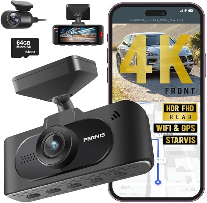4K Dash Cam Front and Rear, STARVIS Sensor, Free Card Included, 2.4GHz WiFi Dash Camera for Cars, Built-in GPS, Night Vision, G-Sensor, Emergency Lock, 3.16'' IPS, Parking Mode