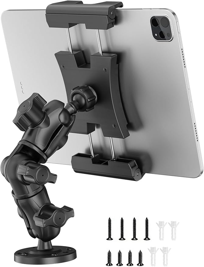 OHLPRO Heavy Duty Truck Tablet Mount - Drill Base iPad Dashboard Holder, 360° Rotating 2-Stage Adjustable Arm for 5-13" Tablets, Secure Multi-Surface Mount for Commercial Vehicles, Wall, Desk