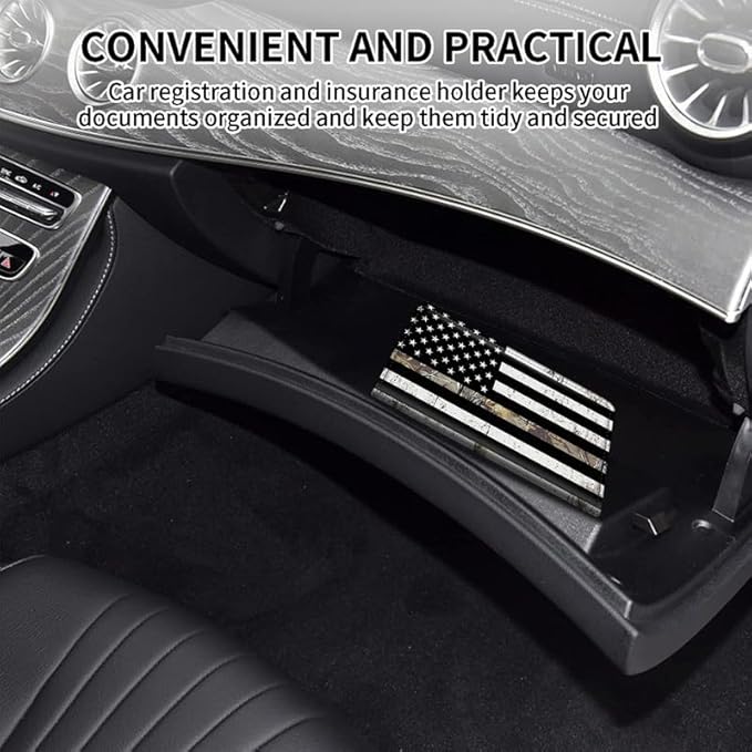 Car Registration and Insurance Card Holder, Vehicle License Documents Glove Box Compartment Organizer Wallet, ID Card Holder for Car Essentials Automobile, Camo American Flag