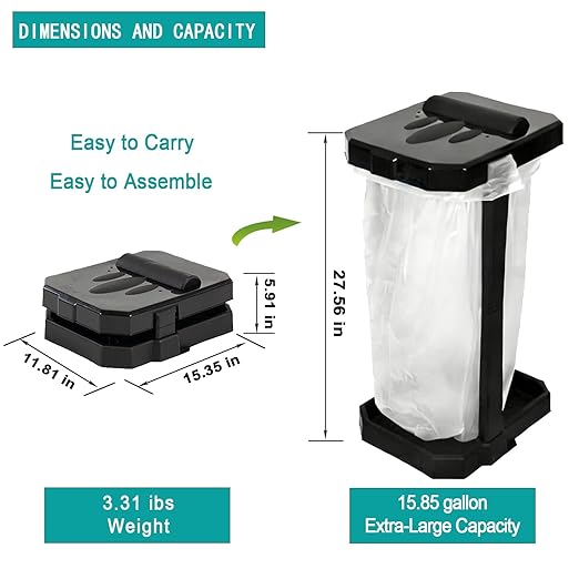 Trash containers adapted for use in vehicles, Collapsible Trash Can & Portable Garbage Bin with Reinforced Frame, Trash Bag Holder – Includes Storage & 20 Bags for Camping, RV, Outdoors, Home