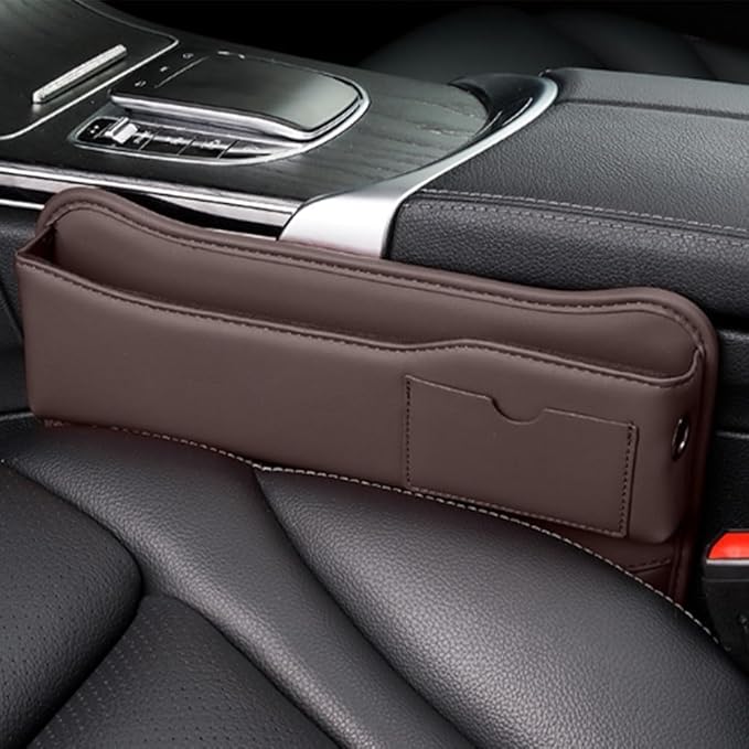 Car Seat Gap Filler Organizer for Mazda CX-5 1. Generation (KE) 2011-2023 2024, 2 Pcs PU Leather Front Seat Storage Box Console Side Pocket Organizer for Phone Glasses Key,A/Brown