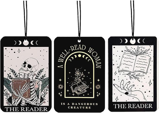 Funny Skull Goth Car Air Freshener Hanging 3Pcs, Reading Gothic Car Accessories Interior, Funny Bookworms Cars Rear View Mirror Decor Book Lover Bookaholics Bookworms Gift Book Club Gifts(Lavender)