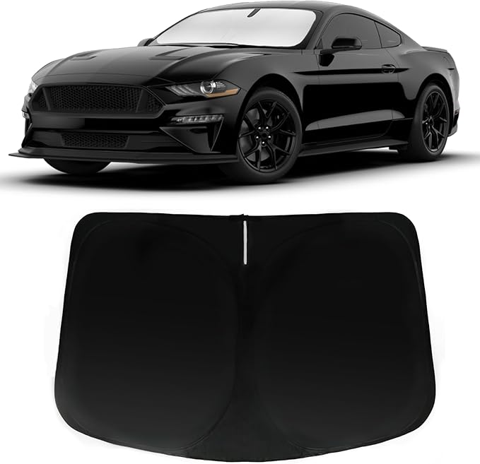 Windshield Sun Shade for 2015-2025 2026 Ford Mustang (Not for Mach-E), Car Front Window Sunshade with 240T Sun Visor Protector Blocks UV Rays Heat Sun Shield Accessories