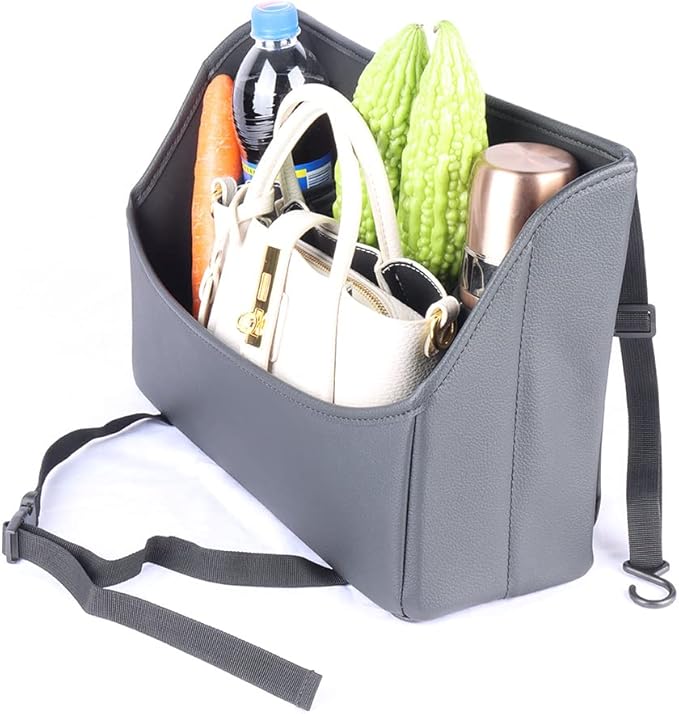Car Handbag Purse Holder Between Seats Leather Car Front Seat Storage Bag Large Capacity Car Organizers for Book Document Phone Bottle Tissue Toy (Black Style-1)