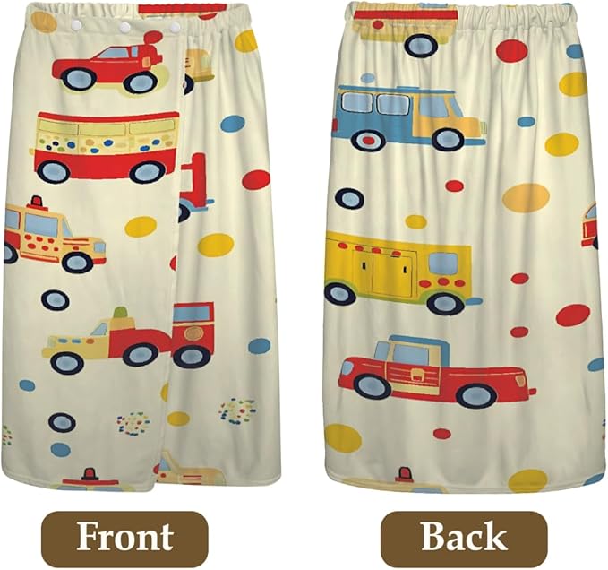 Women's Bath Wrap Colorful Cars Bus Polka Dot Absorbent Shower Spa Body Bath Robe Wraps Bathrobe Towel with Adjustable Closure