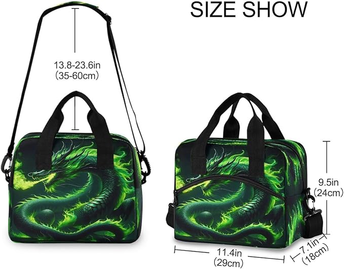 Lunch Bag for Kids Green Fire Dragon Cooler Lunch Box Large Capacity Lunch Organizer for Boys Girls
