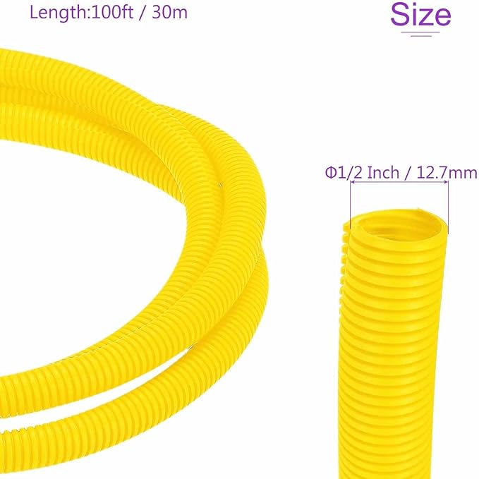 DMiotech 100ft Wire Loom Split Tubing 1/2 Inch(12.7mm) ID, Cord Protectors from Pet Flexible Conduit Cable Management for Office Home Garden, Yellow
