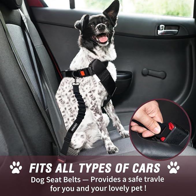COOYOO Dog Seat Belt,3 Piece Set Retractable Dog Car Adjustable Seatbelts for Vehicle Nylon Pet Safety Heavy Duty & Elastic & Durable Car Harness for Dogs