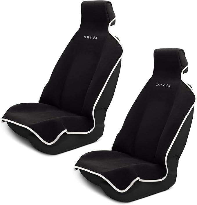 DryvaSeat - Premium Microfiber Towel Car Seat Cover - Waterproof & Sweatproof - Universal Fit, Machine Washable, Non-Slip - Seat Protector for Car, Truck, SUV, Van (Black, 2 Pack)