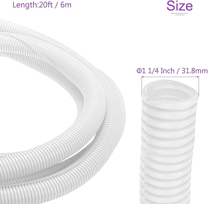 DMiotech 20ft Wire Loom Split Tubing 1 1/4 Inch(31.8mm) ID, Cord Protectors from Pet Flexible Conduit Cable Management for Office Home Garden, White
