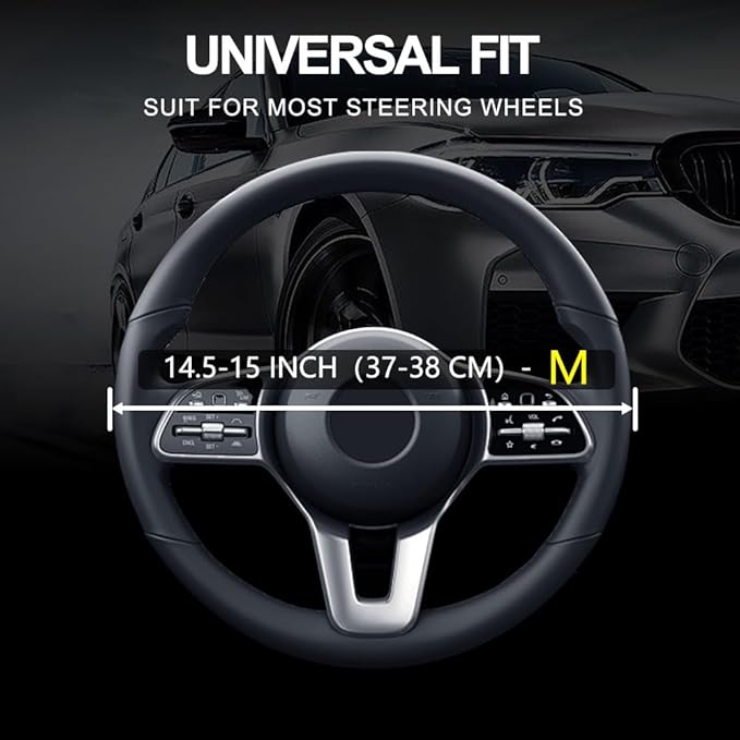 Leather Car Steering Wheel Cover, Non-Slip Car Wheel Cover Protector Breathable Microfiber Leather Universal Fit for Most Cars(Grey)