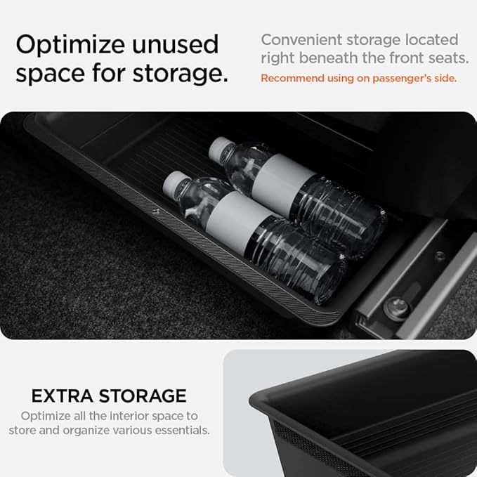 Spigen Under Seat Storage Box Organizer for All Tesla Model Y (2020-2026) [Model Y 2025/26 Juniper: Only rear of front row seats]