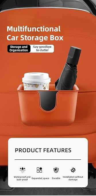 Car Trash Can Storage Pockets - 100% Leak-Proof Organizer,Car Seat Back and Door Hanging Storage,Two Levels Above and Below (Orange)