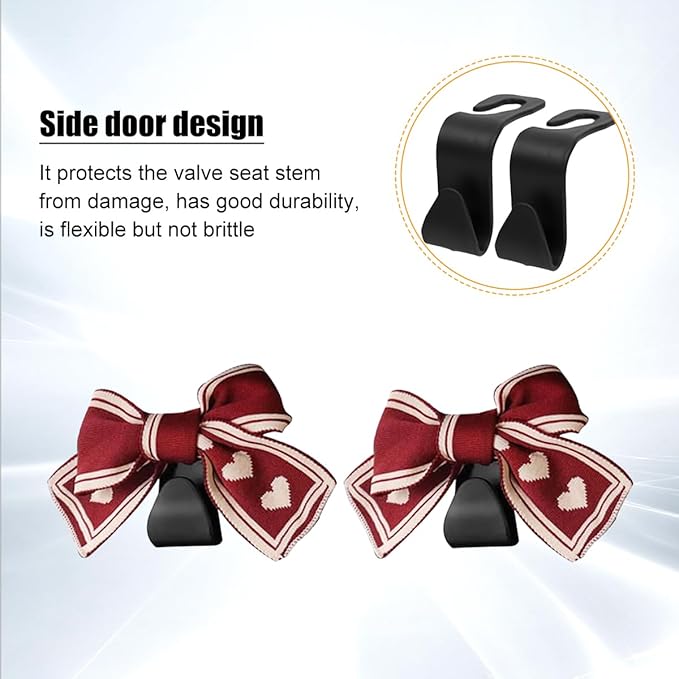 Cute Bow Car Seat Headrest Hooks, 2PCS Multifunctional Vehicle Rear Seat Hanging Hooks, Automotive Interior Seatback Storage Organizer for Purses Bags, Universal for SUV Sedan Truck (Red/White)