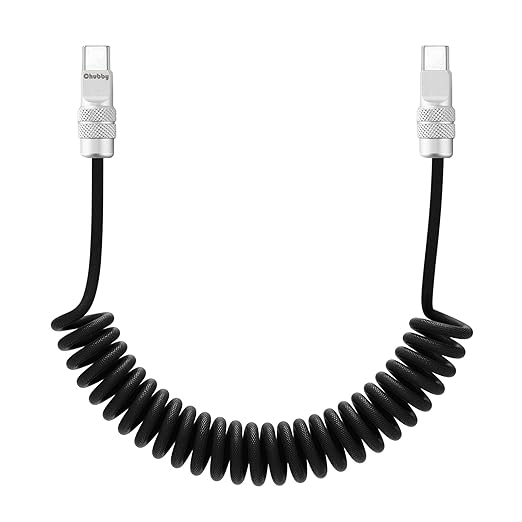 chubbycable Curly Chubby 240W Coiled USB C Fast Charging Cable Durable Braided Charger Cord for Car Compatible with iPhone 17-15 Series iPad, Black, Type-C to Type-C, 2.13FT-6.56FT