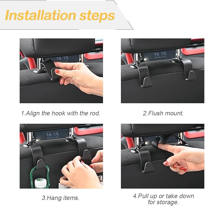 Osilly Car Seat Headrest Hook, 4 Pack Auto Seat Hanger Storage Organizer for Purse Handbag Coats Grocery Bags, Automotive Interior Accessories, Universal Vehicle Backseat Hanging Hook (Brown)