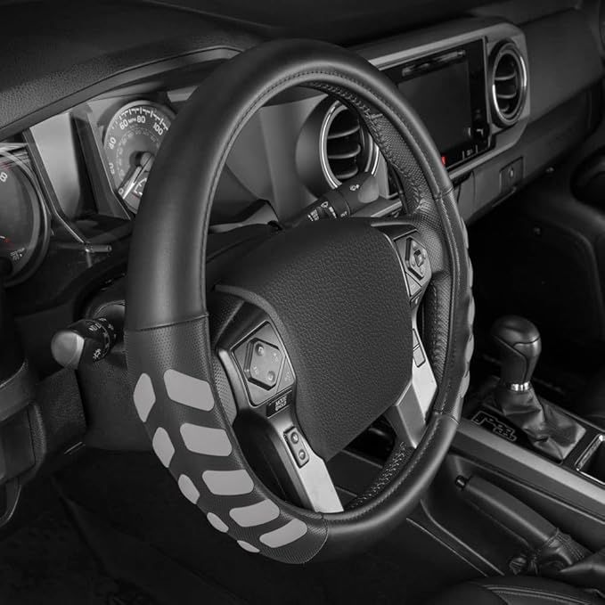 Cat® UltraSport Faux Black Leather Truck Steering Wheel Cover, Large 16 inch Size, Durable and Comfortable with Advanced Grip, Steering Wheel Cover for Truck Auto Van SUV