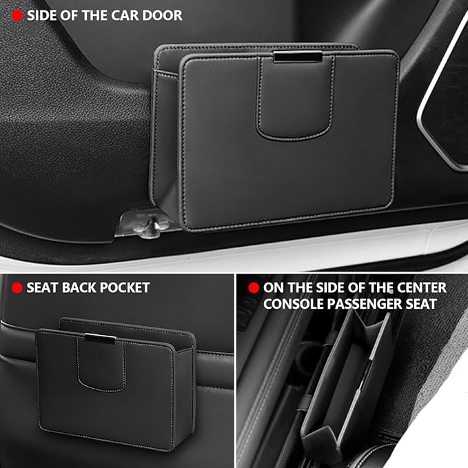 Car Trash Can, Leather Auto Garbage Bin, Magnetic Litter Storage Container, Mini Portable Foldable Vehicle Interior Hanging Dustbin Accessories, Universal for SUV, Truck, RV（Black）