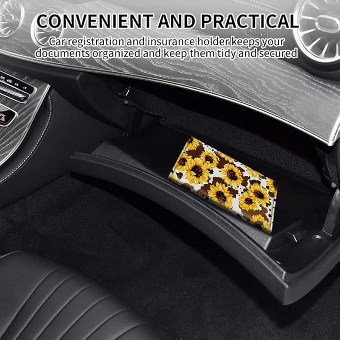Car Registration and Insurance Card Holder, Vehicle License Documents Glove Box Compartment Organizer Wallet, ID Card Holder for Car Essentials Automobile, Leopard Sunflower Western