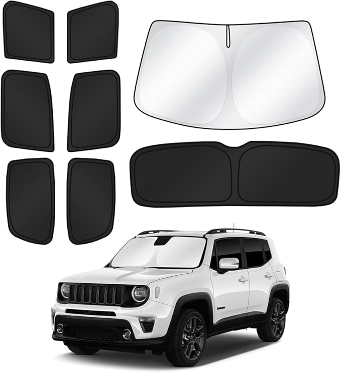 Canvcle Sunshades for 2015-2025 Jeep Renegade Accessories Windshield Sun Shade Side Rear Window Shade Cover Sun Visor Shield Privacy Protection for Camping Keep Vehicle Cool Black 8PCS