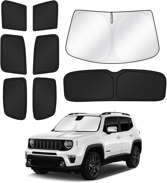 Canvcle Sunshades for 2015-2025 Jeep Renegade Accessories Windshield Sun Shade Side Rear Window Shade Cover Sun Visor Shield Privacy Protection for Camping Keep Vehicle Cool Black 8PCS