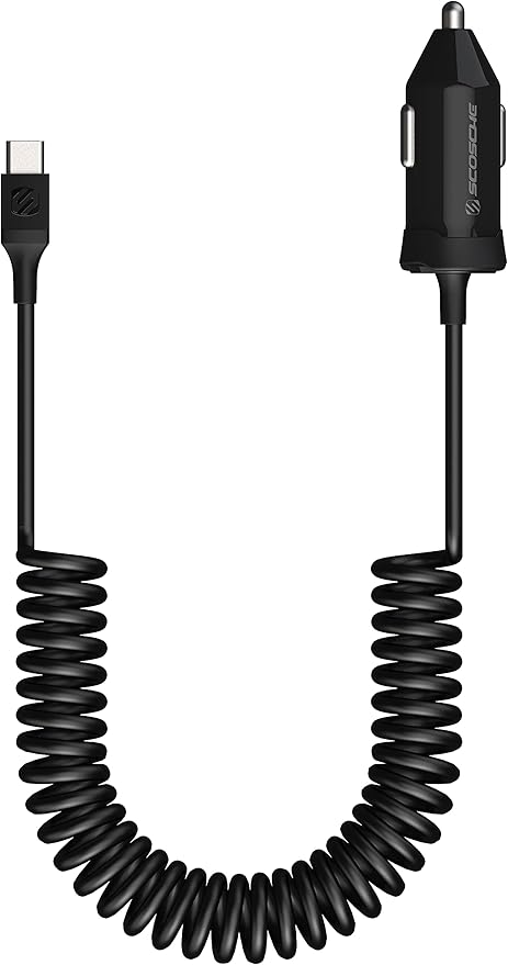Scosche CPDC203 PowerVolt 20-Watt USB Type-C Power Delivery 3.0 Fast Car Charger with Attached 3-Foot Adjustable Coiled Cable for All USB-C Devices