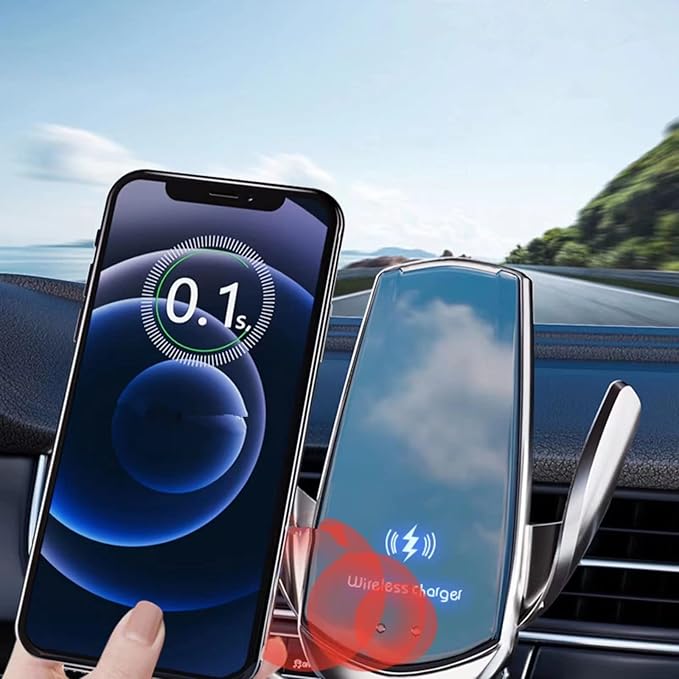 Wireless Car Charger Automotive Electric Induction 15W Wireless Charger Car Vent Mount Bracket Fast Charging Auto-Clamping Car Phone Holder Mount Air Vent Phone Holde (Red)
