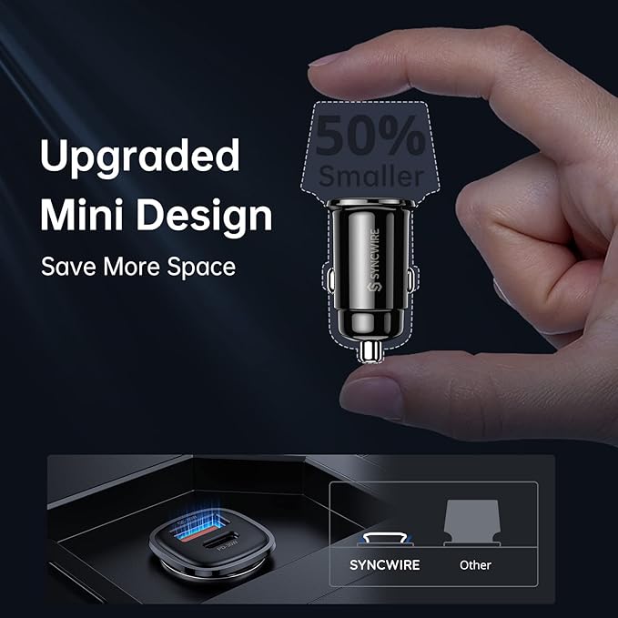 Syncwire USB C Car Charger 60W [PD 30W & QC 30W] Fast Charging USB Adapter with 5FT Type C Coiled Cable Compatible with iPhone 16/16 Plus/16 Pro/16 Pro Max/Galaxy S23/S22/ Google Pixel 7/7Pro