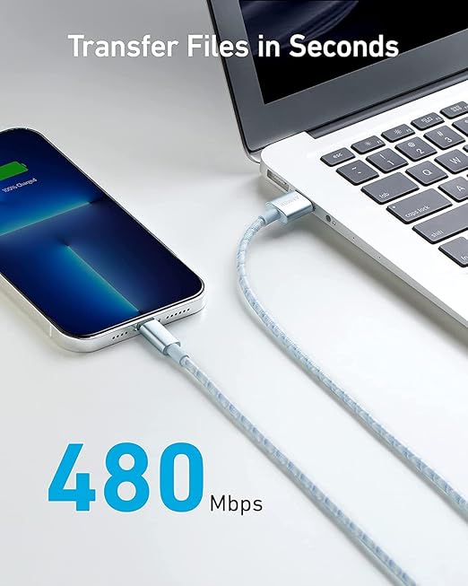 Anker USB A to Lightning Cable(6FT, 1Pack), MFi Certified Nylon USB to Lightning Cord for iPhone 14/13/12/11 Pro/11/XS MAX/XR/8/7/6s Plus Cable(Blue)