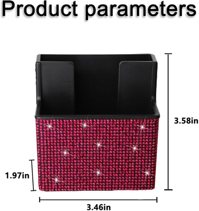 Bling Car Seat Side Organizer, Crystal Rhinestone Vehicle Storage Bag Holder for Pen Phone Document, Diamond Sparkling Automotive Organization Box Accessories, Universal Fit (Rose Red)