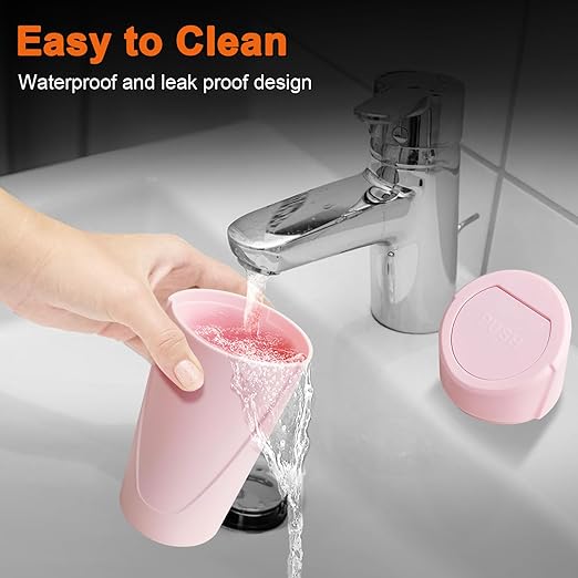 Car Trash Can, 2 Packs Mini Car Trash Bin with Lid, Leakproof Cup Holder Car Garbage Can with 60 Trash Bags, Vehicle Front Back Seat Organizers and Storage for Car, Home, Office, Pink