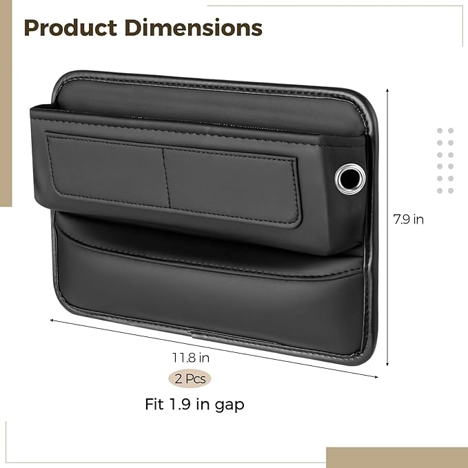 2 Pcs Car Seat Gap Filler Organizer, 11.8 x 7.9 in Black Leather Car Storage Box, Center Console Organizer with Multi-Pocket Design and Card Slots for Car Truck
