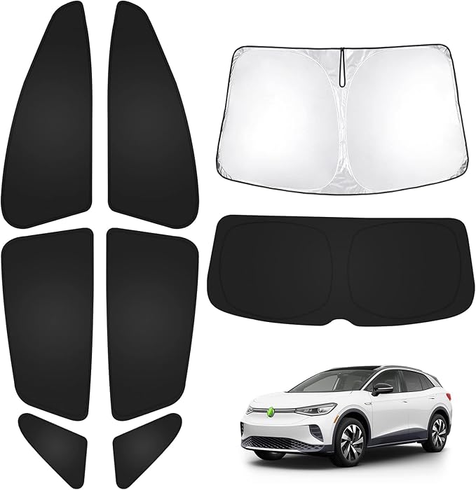 T TGBROS Windshield Sun Shade for Volkswagen ID.4 Crozz 2021-2025 2026 Car Window Shades Thicken UV Block and Blackout Privacy Foldable Sunshades 8PCS Accessories Keep Cool Sun Visor Covers