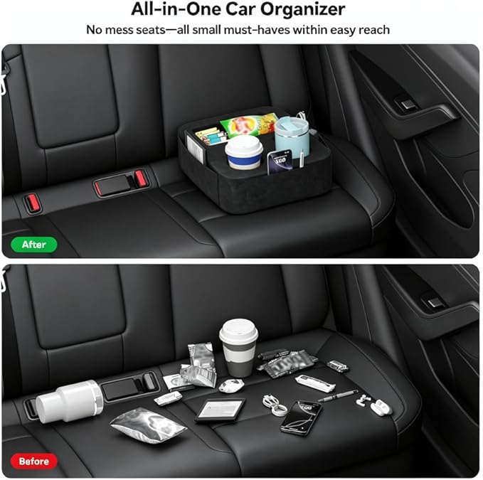 Car Cup Holder Pillow, Backseat Car & Bench Seat Cup Holder for iPad, Switch, Controllers, Remotes, Glasses, Drink Holder for Car, Couch, Bed, Desk, Camping, Automotive Cup Holders, Sofa Caddy, Black