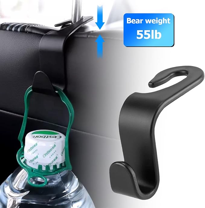 8sanlione Car Back Seat Headrest Hooks, 4PCS Vehicle Backseat Storage Organizer Hanger, Multifunctional Auto Headrest Hidden Hook Universal for Handbag Purse Backpacks Bags and Groceries (Black)