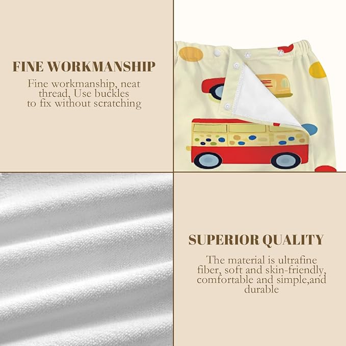 Women's Bath Wrap Colorful Cars Bus Polka Dot Absorbent Shower Spa Body Bath Robe Wraps Bathrobe Towel with Adjustable Closure