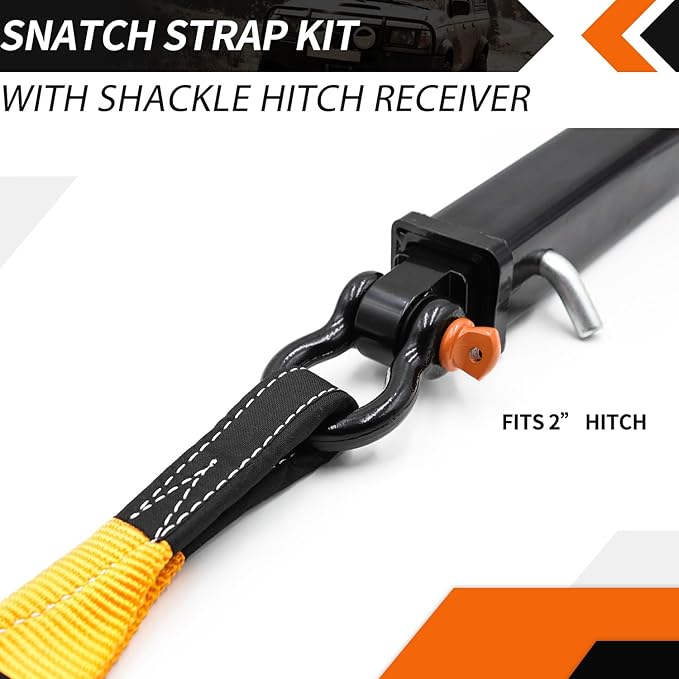 ALL-TOP Nylon Recovery Kit with Hitch Receiver: 3" x 30' (35,000lbs) 100% Nylon Snatch Strap + 2" Shackle Hitch Receiver + 3/4 HD Shackles (2pcs) with Isolator + Storage Bag